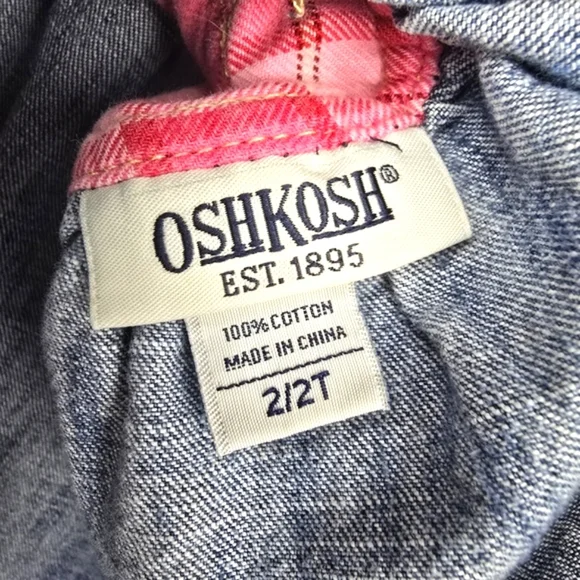 OSHKOSH B'GOSH Jean Overall Patchwork Dress Blue Pink Girls Size‎ 2T - Picture 6 of 9